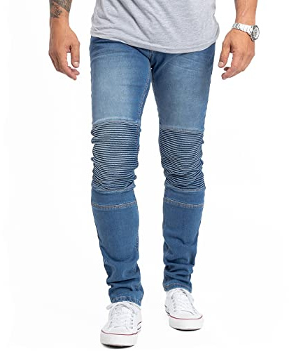 Rock Creek Herren Jeans Slim Fit Stretch Jeans Männerhose Herrenjeans Denim Hosen Herrenhose Bikerhose Stonewashed RC-2181 Blau W33 L34