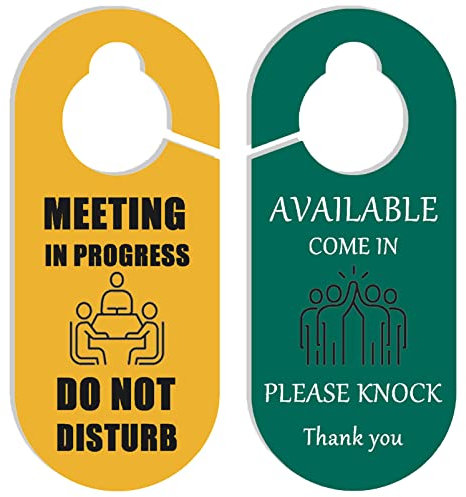 Türschild mit Aufschrift Meeting In Progress (in a Meeting) für Bürotür, doppelseitig, Meeting In Progress und Available, ideal für Büro, Zuhause, Wohnheim, Online-Kurse und Meeting-Sessions, 2