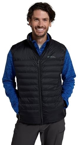 Mountain Warehouse Featherweight II Mens Down Gilet - Downproof lining, Water-resistant, Zipped pockets & Packaway Bag - Best for Autumn, Winter,Outdoors &Travelling Black 2XL