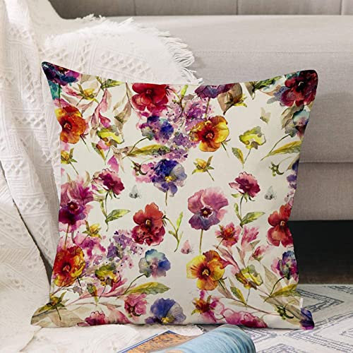 Cushion Covers 18x18 Inch,Beautiful Floral Garland, with Pansies,Lilac Flowers and Butterfly,Throw Pillow Cover Soft Pillowcases with Invisible Zipper for Sofa and Couch 45x45cm