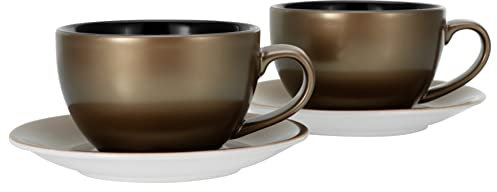 CreaTable, 25850, Serie GOLDEN DAYS schwarz, 4-teiliges Geschirrset, Cappuccino Set aus Steinzeug, spülmaschinen- und mikrowellengeeignet, Qualitätsproduktion