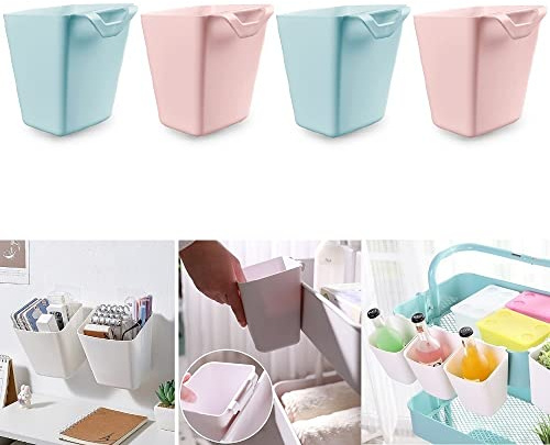 4X Plastic Hanging Cup Holder,Trolley Basket Storage Wall Organizer,Plant Containers,Storage Bucket,Artificial Planters/Plant Pot or Make Up Pencil Holder for Home Decor Office,Kitchen (Pink+Blue)