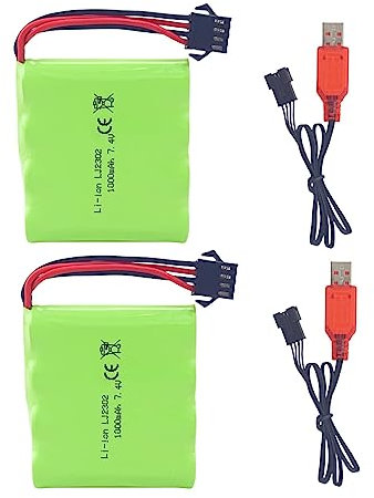 ZYGY 2PCS 7.4V 1000mAh SM-4P Plug Batteria Ricaricabile con Cavo di Ricarica USB per DE36W DE65 NO.1809 RC Auto giocattolo Modello Off-Road Car Climbing Drift Racing Batteria