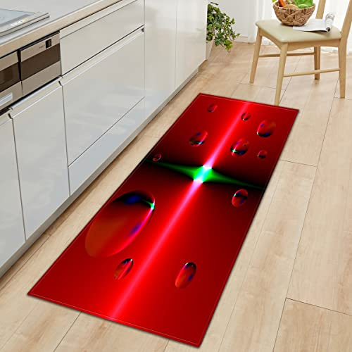 WJYMJJ Küchenteppich rote Wassertropfen 60 x 180 cm rutschfeste Küchenläufer, Waschbarer Küchen Teppich, Küchenmatte, Mikrofaser küche Läufer