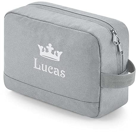 Amikado - Trousse de Toilette personnalisée recyclée - Sac de Toilette de Voyage Portable pour Homme et Femme - Trousse avec poignée, Sac de Rasage, Trousse de Maquillage (Gris)