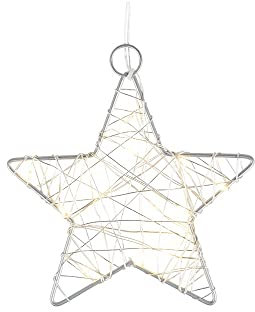 Ideen mit Herz Estrella decorativa de alambre, envuelta con cadena de luces LED, funciona con pilas, función de temporizador: 6 horas encendidas, 18 horas apagadas, blanco cálido, ideal como