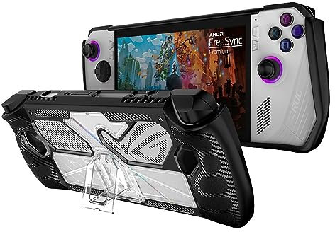 HUAYUWA Schwarze Schutzhülle mit harter PC-Halterung, kompatibel mit ROG Ally 7 Zoll Gaming Handheld 2023 Soft TPU Cover Case Spielkonsole Full Pretoction Case