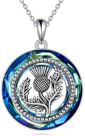 YFN Schottische Distel-Halskette Sterlingsilber keltische schottische Distel-Blumen-Halskette mit blauem Kristall schottische Distel-Schmuck Geschenke für Frauen Teenager Mädchen Geburtstag
