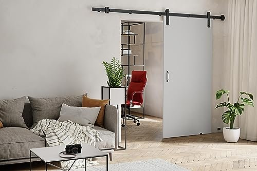 KIER FURNITURE Schiebetüren RETRO - Schiebetür Komplettset Schiene Komplettset Mit Tür – Zimmertüren Mit Zarge Komplett - B106xH205xT1,6 cm - Weiß