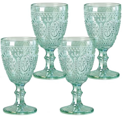abrwyy Juego de 4 copas de vino verde, copas verdes, cristalería vintage, juego de cristalería de colores para fiestas, hogar, boda, baby shower