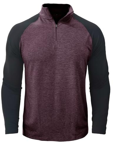 Kuukaas Mens Activewear Long Sleeve Tops Running Shirt Men Long Sleeve 1/4 Zip Golf Polo Shirts Lightweight Sports Tops Outdoor Purple S