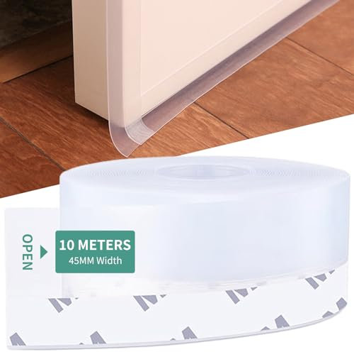 Door Seal Strip, 10mx45mm Window Seal Draught Excluder Tape Self Adhesive Weather Stripping Transparent Silicone Door Bottom Seal Strip Tape for Doors Window Windproof Dust Proof Soundproof