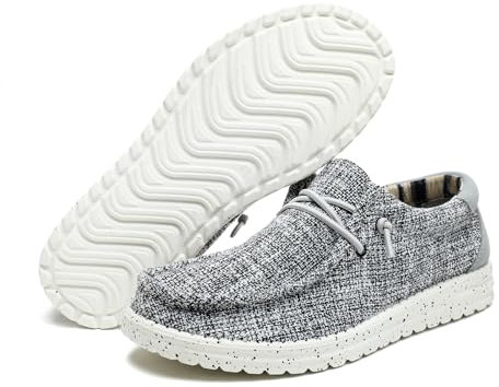 JSWEI Casual Sneakers Men's Loafers Comfort Fashion Driving Walking Moccasins Flat Shoes Removable Insole Black White UK 8