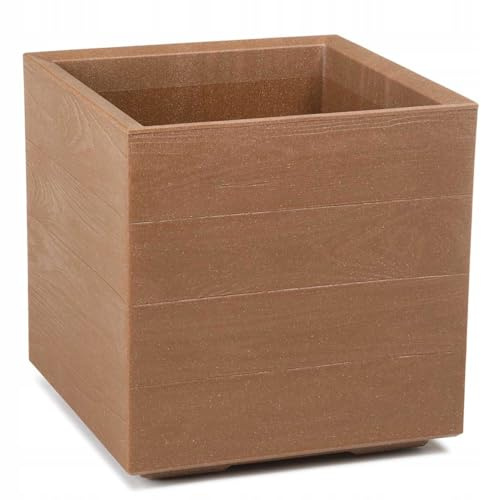 HowHomely Blumentopf Braun 40 x 39 x 39 cm Pflanzkübel Groß Außen - Pflanzkasten auf Rollen mit Abflussstopfen - Pflanzkübel die Holz Imitiert für Garten und Terrasse