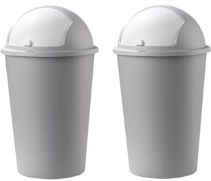 Home4You Mülleimer mit Schiebedeckel - 2er Set - 50 Liter Fassungsvermögen - Kunststoff - Weiß - Grau - Abfalleimer Kosmetikeimer Badezimmereimer