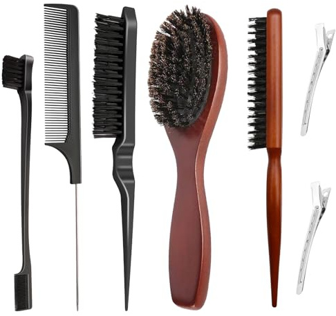 ZYNERY Set Brosse à Cheveux en Poil de Sanglier - Brosses Plaquantes pour Barbe et Cheveux - Hommes et Femmes