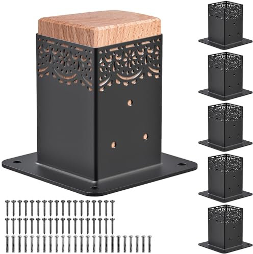 Insaga 4x4 Post Base 6PCS, Thick Steel 4x4 Post bracket, (Inner Size 3.6'' x 3.6'') Pergola Bracket 4x4 with Coating, 4x4 Post Base for Concrete Decorated Deck Post Base, Deck Railing