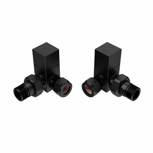 NRG Manual Valves Corner Square Head Black Towel Rail Designer Radiator Valves One Pair