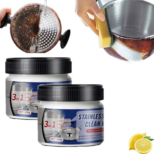2 Stück Edelstahl-Reinigungswachs, Magische Nano-Technologie-Edelstahl-Reinigungspaste, Metallpolierpaste, Oberflächensicher, Keine Rückstände, für Töpfe und Pfannen