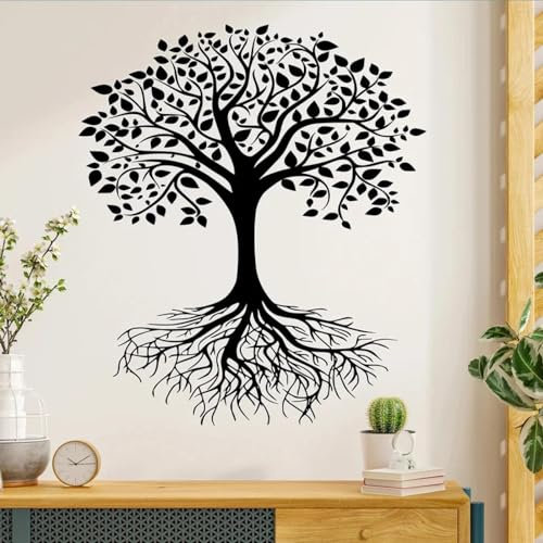 MIXUEXUNLU Autocollant Mural arbre de vie en vinyle, décoration de maison, salon chambre à coucher, Silhouette d'arbre naturel, décalcomanie décorative, Art Mural