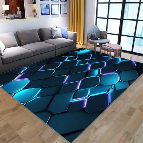 Xisnuient Tapis Chambre Ado Gamer, 3D Vision Néon Lignes Impression Salon Zone Tapis Antidérapant Léger Propreté Tapis De Flanelle pour Garçons Gaming Room (Colour 3,80x160cm)
