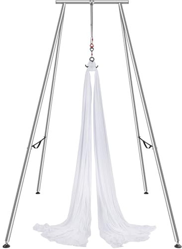 VEVOR Telaio per Yoga Aereo e Amaca per Yoga, Supporto per Altalena Yoga Professionale da 9,67 m di Altezza Viene Fornito con Amaca per Aerea da 6,6 Iarde, Carico Massima di 551,15 libbre Bianco