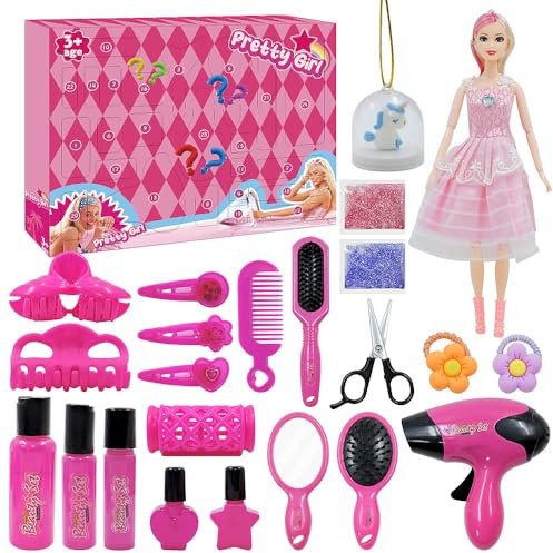 Adventskalender 2024 Kinder Mädchen Puppe Kleidung Zubehör Spiel Set 24 Tage Weihnachts Countdown Geschenke für Kinder