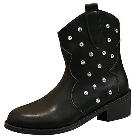 Generico Stivali da Donna Bassi, Stivali Corti Donna Morbidi Eleganti, Tronchetti Antivento Scarponcini Impermeabile Stivali Texani Donna con Tacco Bassi Tacco Basso, Stivali Texani Donna