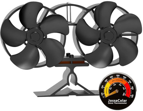 JossaColar Log Burner Fan Silent Operation | 10-Blade Stove Fans Log Burners | Fire Fan Wood Burner Fans Heat Powered | Fan for Wood Burning Stove | Fireplace Accessories w/Log Burner Thermometer