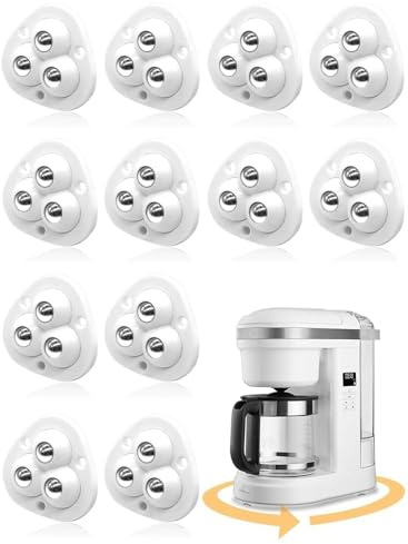 12 Pcs Small Appliance Rollers,Self Adhesive Small Caster Wheels for Kitchen Appliances 360°Rotation Universal Appliance Wheels for Appliances on The Counter,Coffee Maker,Small Furniture(White)