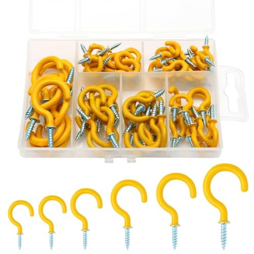 75 gelbe Metall-Deckenhaken – Mehrzweck-Wandhaken zum Aufhängen von Pflanzen, Tassen, Utensilien, Lichtern – für den Innen- und Außenbereich