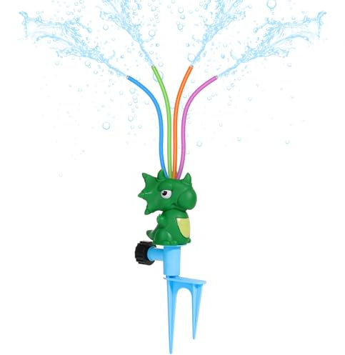 MoKo Wassersprinkler für Kinder, Dinosaurier Outdoor Wasserspielzeug, Schwimmbad Spielzeug mit 4 Flexiblen Schläuchen, Sommerspaß-Wasserspielzeug für Garten, Garten, Pool, 1 Packung, Grün