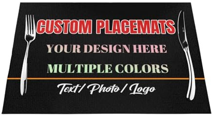 Personalisierte Tischsets, maßgeschneiderte, gewebte PVC-Tischsets mit jedem Text, Foto, Logo, hitzebeständig, waschbar, Matte für Küche, Esszimmer, Restaurant, Hotel, 45 x 30 cm