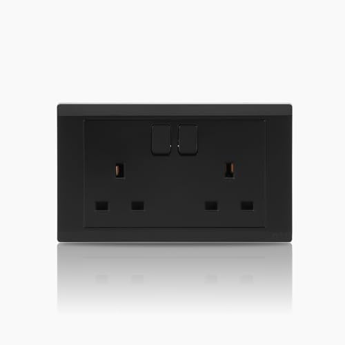 ABB Inora 2 Gang Switched 13A Plug Socket • Premium 13 Amp Plug Socket • Single Pole • Black