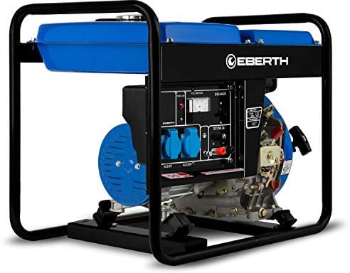 EBERTH 2000 Watt Generatore di Corrente Diesel Portatile, Gruppo Elettrogeno con Motore Diesel 3,8 CV e Avviamento Elettrico, 4T, 2x 230V, 1x 12V Regolatore di Volt Automatico AVR, Protezione Olio