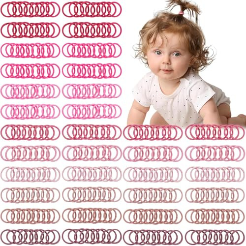 JOYOYO Elastische Haargummis für Kleinkinder, Mädchen, kleine Größe, 2 cm, Rosa, 360 Stück