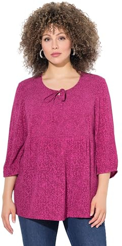 Ulla Popken Damen Smokbluse, Punkte, A-Linie, Rundhals, 3/4-arm Shirt, Magnolienrot, 58-60 EU