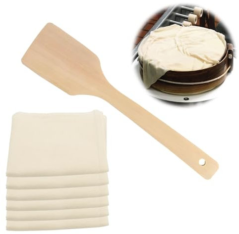 6 paños de queso para colar, paños de muselina de 50 x 50 cm para cocinar, reutilizables, estopilla de algodón orgánico sin blanquear con espátula de madera para cocinar, hornear y coladores