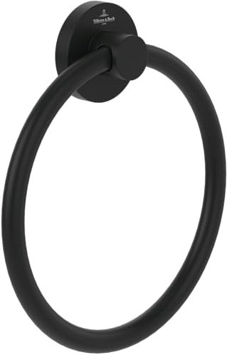 Villeroy & Boch Elements - Tender Handtuchhalter, Handtuchhalter Bad für Wandmontage, Handtuchring aus Zink, Badetuchhalter rund, 164 x 32 x 185 mm, Matt Black