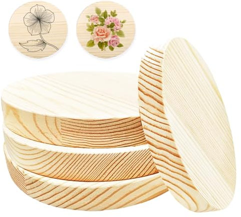 Runde Holzscheiben，4 PCS Unbehandeltes Holzplatte Rund Set, Holzscheiben 10 cm Durchmesser, 20 mm Dicke zum Basteln für DIY Handwerk Malen Baumscheibe,Türschilder Hochzeit & Weihnachtsdeko