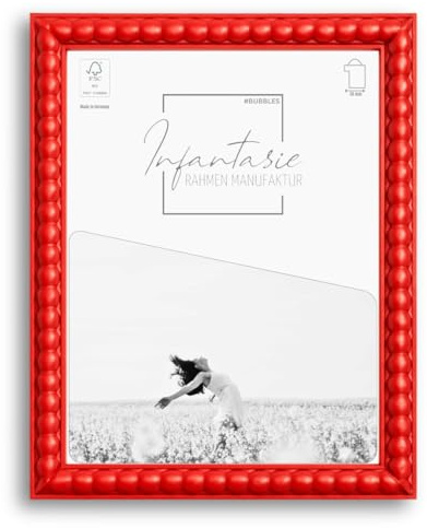 Infantasie 'BUBBLES' Design Bilderrahmen 50x70 im BUBBLES Bälle Style | Rot | Handgefertigter MDF Bilder- und Fotorahmen mit Acrylglas | Rahmen für z.B. Fotos, Poster od. Puzzle