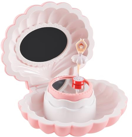 Hoite Ballerina-Spieluhr mit Spiegel, Schüssel-Spieluhr mit Melodie, Schmuckaufbewahrungsbox für Mädchen und Frauen (Dunkelrosa)
