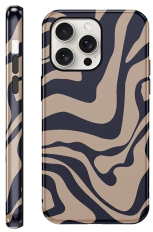 Yirlbey Gestreift Sommer Handyhülle für iPhone 15 Pro Hülle 6,1, Aesthetic Summer Striped Streifen Muster Design für Mädchen Schutzhülle Zweischichtige Stoßfest Bunt Silikon Case, Braun Stripe