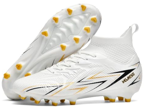BINBINNIAO Hochgeschnittene Fußballschuhe - AG/TF Stollenschuhe für Kunstrasen, Leicht & Atmungsaktiv, rutschfeste Stollen für Herren/Damen/Jugend (Schwarz/Weiß/Rosa)