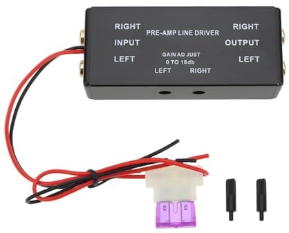 ECSiNG Pre-Amp RCA Driver Signal Amplifier Input/Output Adjustable Range 0.1-18dB for Car Boat