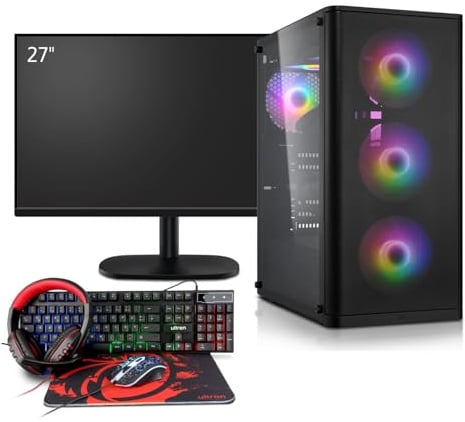 PC de jeu complet AMD 5700X, NVIDIA RTX 5060 8 Go, RAM DDR4 32 Go, SSD M.2 1 To, Windows 11 Pro, écran gamer 27 100 Hz, casque, clavier, souris, Wi-Fi