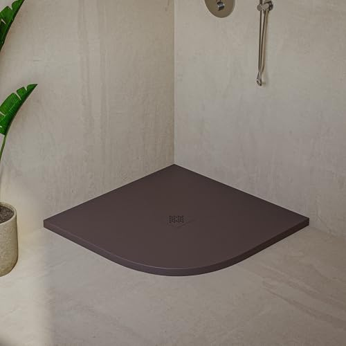 Piatto Doccia Semicircolare SOULHOME Resina e Carica Minerale Antiscivolo 80x80 cm Cioccolato - Griglia Same