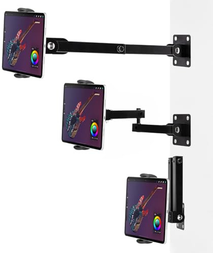 RUIFUO Tablet Wall Mount Bracket for 4-13,360°Rotatable Retractable 10-45cm, iPad、Samsung Tab Holder Wall for Business and Home, Exercising in the Living room and Cooking in the Kitchen (2-Arms)
