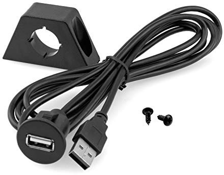 USB Einbau Aufbau Buchse mit Aufbau-Halterung und 1,8m Kabel für Montage in Auto, Motorrad oder zu Hause für z.B. DENSION Gateway, XCarLink, DVD-Player, DVB-T Tuner in