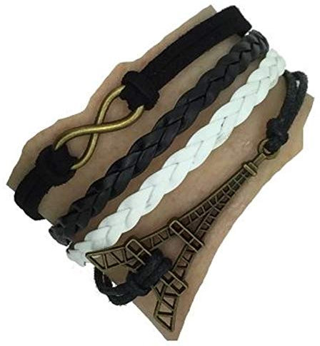 Boolavard (B7) Eiffelturm Leder Armband handgefertigt Infinity 8 Vintage - Armband mit Geschenk-Box TM